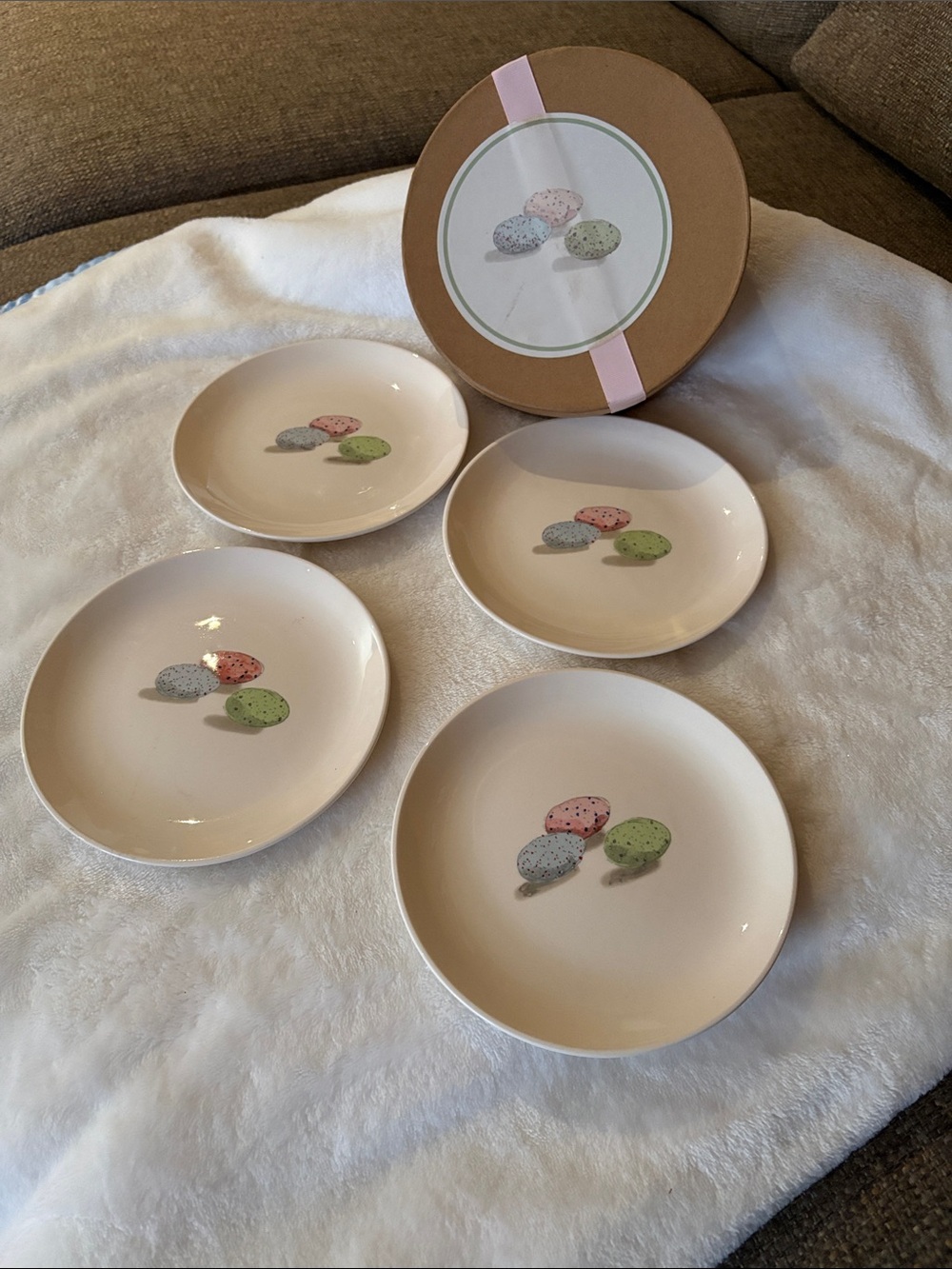 Rae Dunn 6” Ceramic Dessert Pastel Speckled Egg Motif - Set of 4 BNWOT